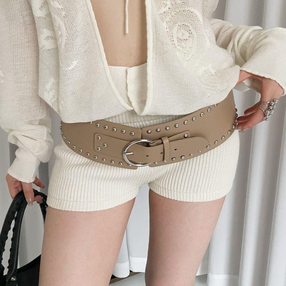 Designer Rivet Waist Belt Punk Style Dress Jeans Belt Fashion Wide Women's Belt  Streetwear
