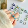 2025 Summer Macaron Color Beaded Flower Ring - Korean Porcelain Women's Jewelry