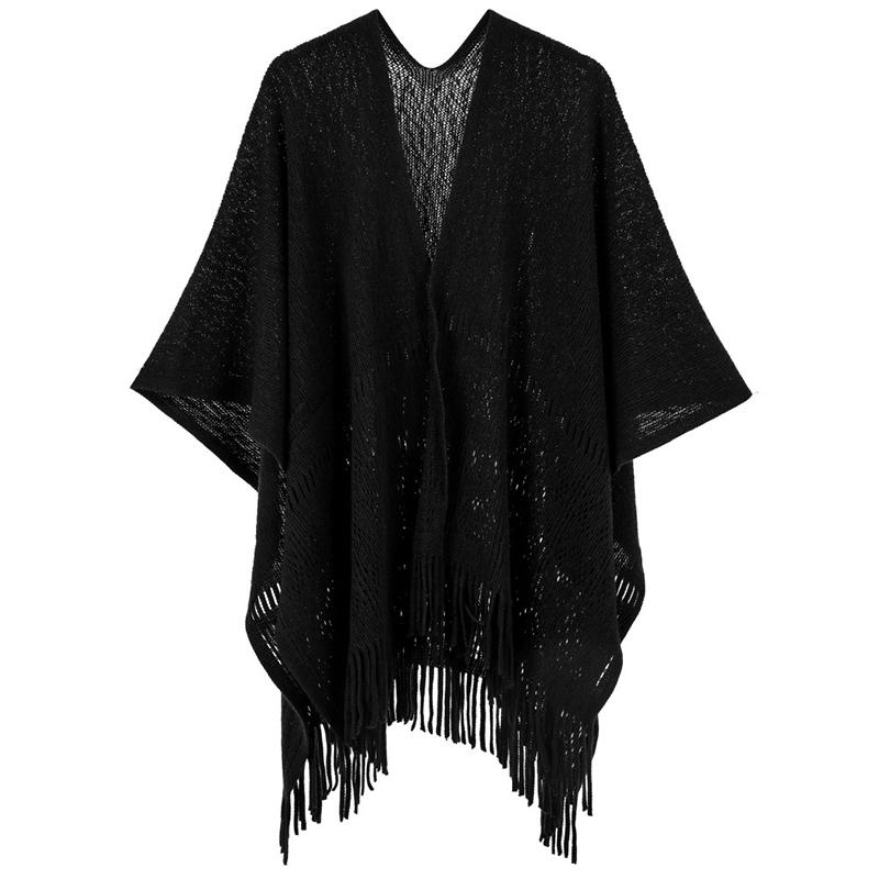 Autumn Winter Hollow Crochet Scarf Women Lady Layers Poncho Elegant Solid Tassel Shawl Scarve Capa Para Mujer Fashion Party New