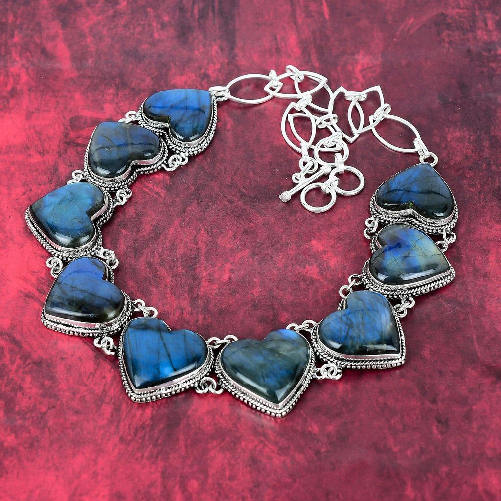 Labradorite 925 Solid Sterling Silver Necklace with Adjustable Chain, Handmade Gemstone Jewelry Necklace For Memorial Day