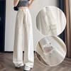 White Breathable Wide-leg Jeans for Women Ripped Pants for Summer High Waisted Diamond Floor Pants