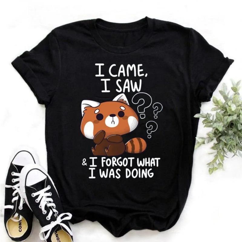 Cute Raccoon I Came I Saw T-shirts for Women Summer Tee Shirt Femme Casual Short Sleeve Round Neck Tops T-shirts