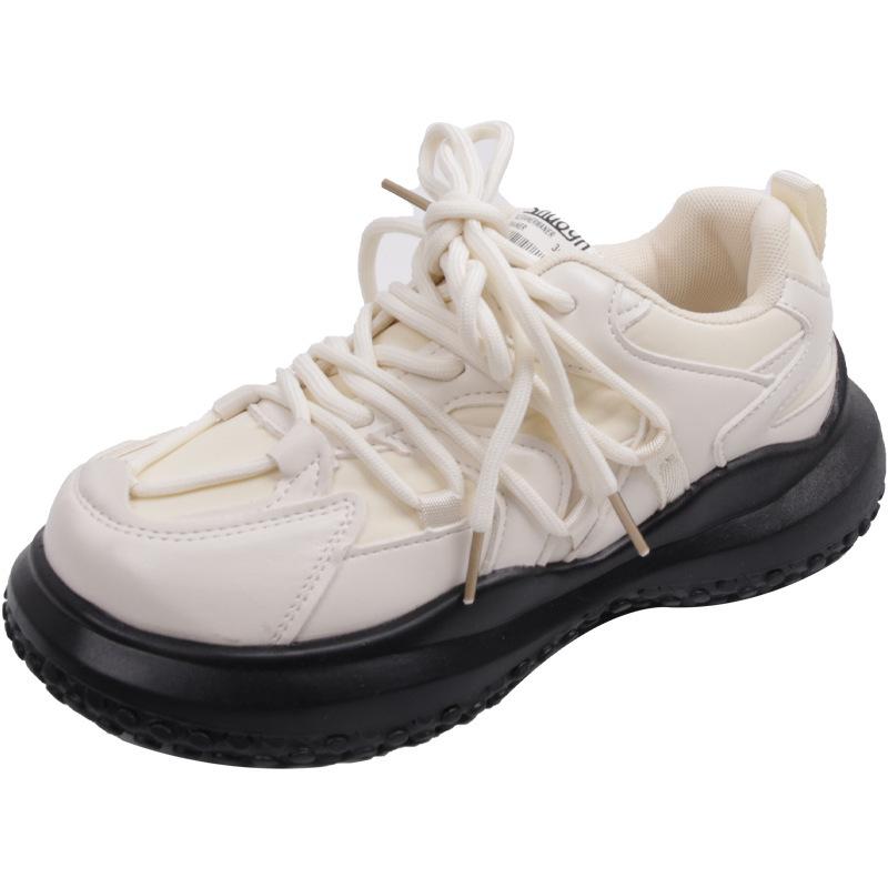 White Thick-soled Heightening Dad Shoes Women's Tide Ins Retro 2025 New Autumn Versatile Student Lightweight Sneakers