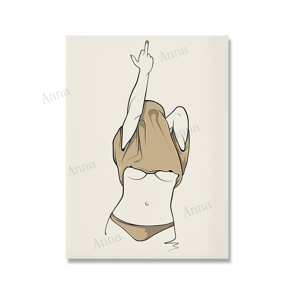 Fashion Black White Poster Sexy Middle Finger Line Feminist Canvas Painting Wall Art Woman Pictures Living Room Decor