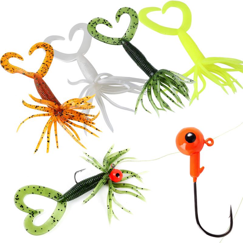 Soft Fishing Lure with Fishing Hook Set Worm Bait Jig Hook with Free Box for Saltwater Freshwater