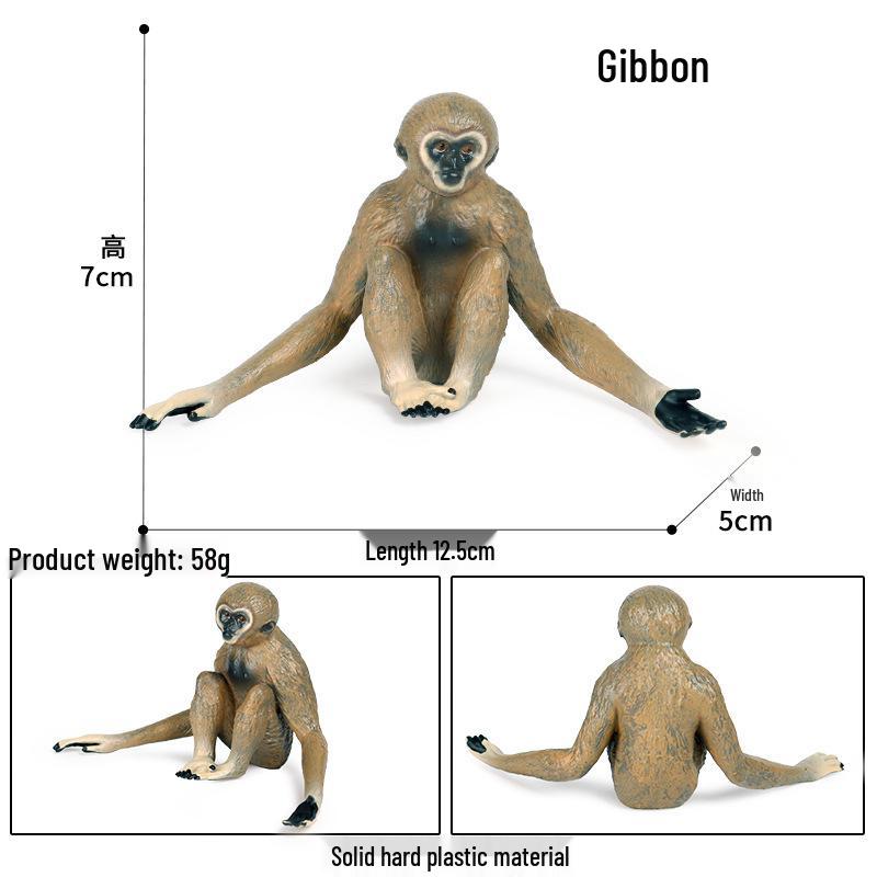 Wild Animal Model Toy Set: Gibbon, Gorilla, Monkey