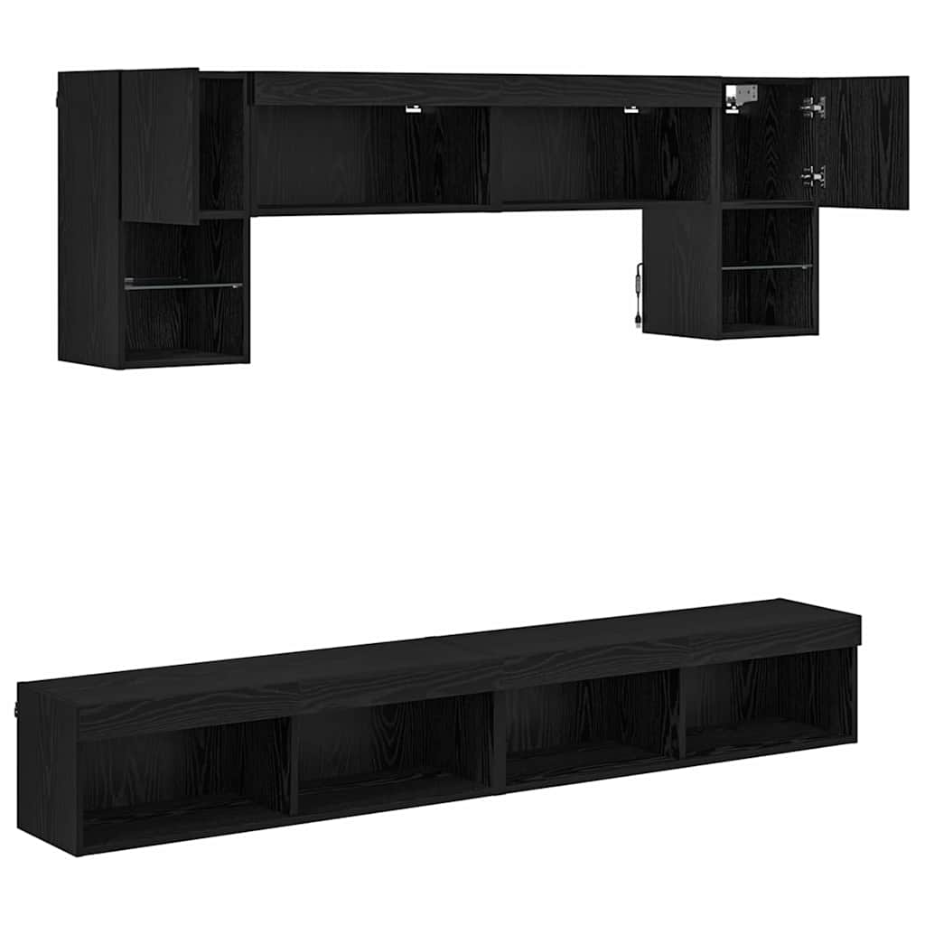 TV Wall Units with LED Lighting 6 pcs Black Oak Effect