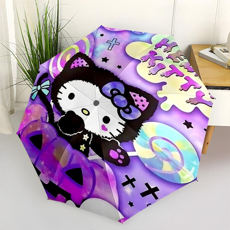 

1pc Hello Kitty Halloween Edition Automatic Opening/Closing Umbrella with Portable Tri-Fold Design, 8-Rib Iron Frame Outdoor Umbrella, Perfect Gift fo