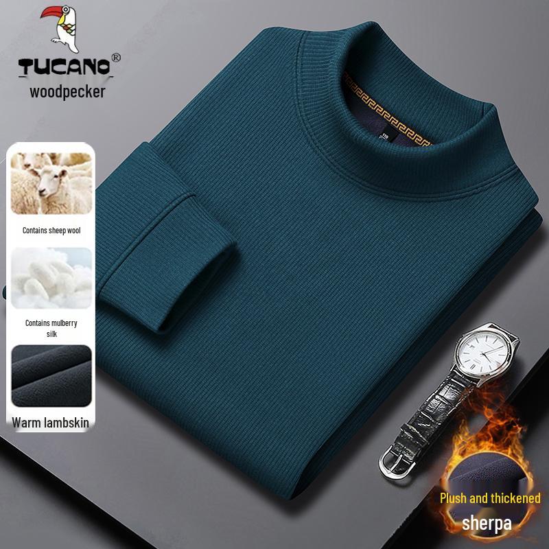 

Woodpecker Velvet Men’s Half-high Collar Hoodie: Autumn/Winter Warm, Skin-friendly, Business Casual Base Layer. 4XL (recommended 185–210 lbs)