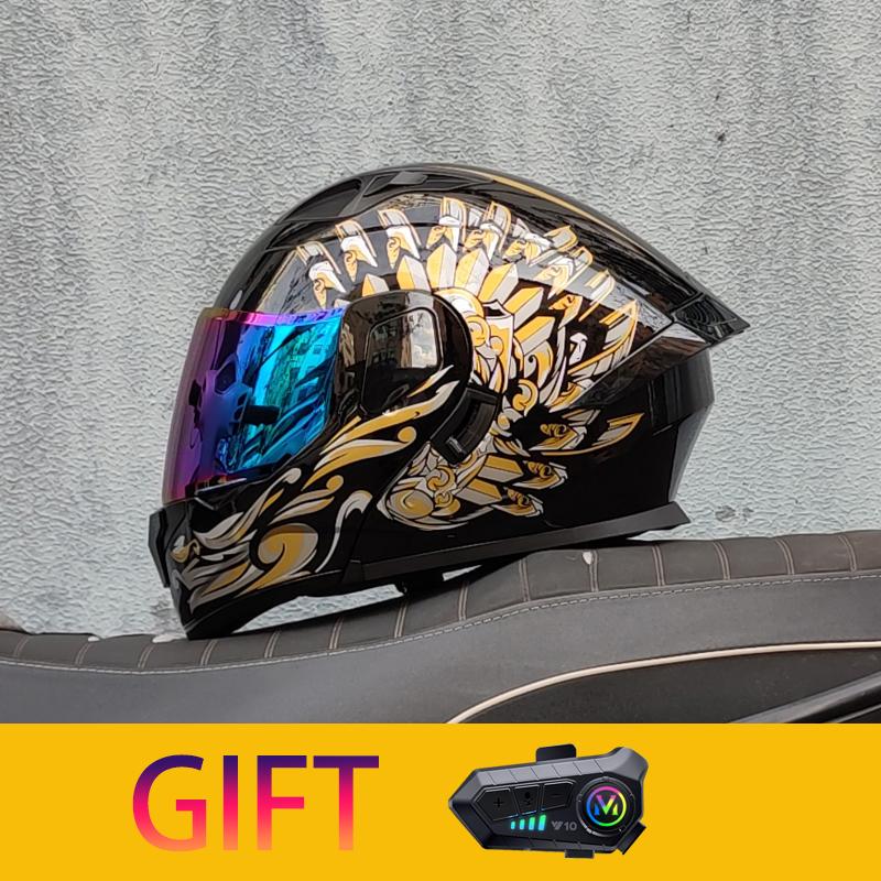 ORZ Motorcycle Helmet Modular Flip Helmet Dual Lens Full Helmet Comes with Bluetooth Earphones Model 103