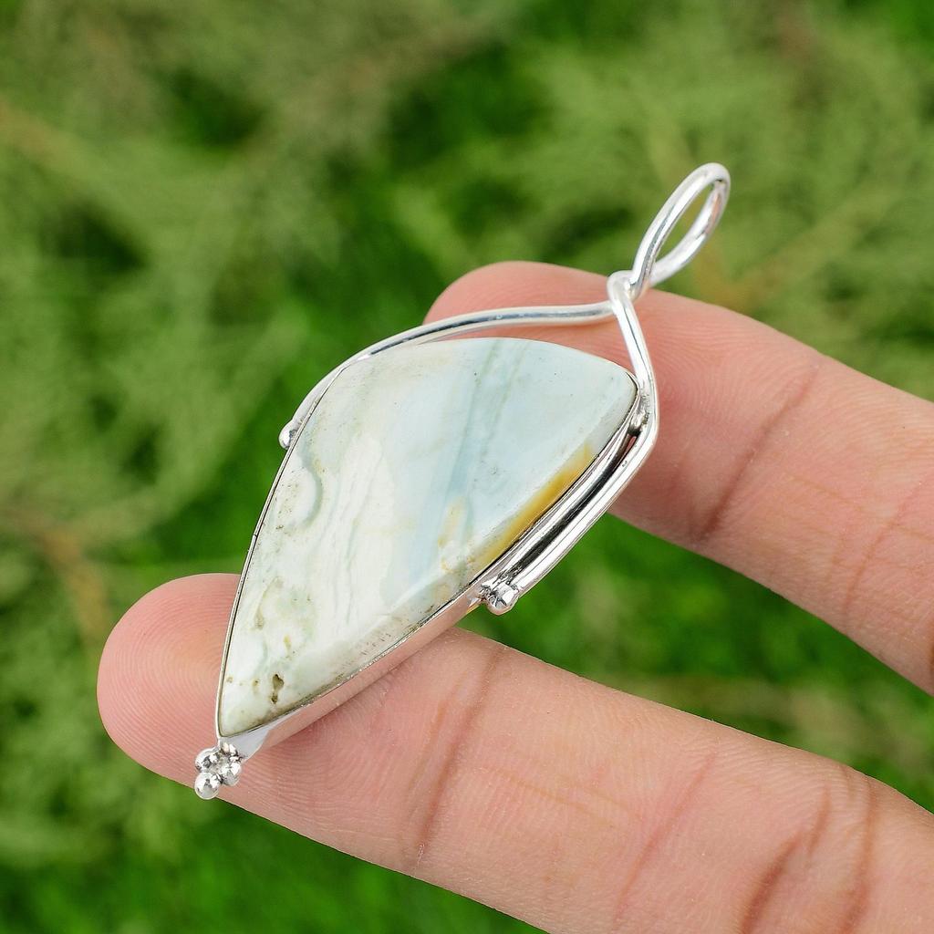 Daughters Day Deal 925 Silver Blue Rhodochrosite Stone Art Deco Pendant Jewelry
