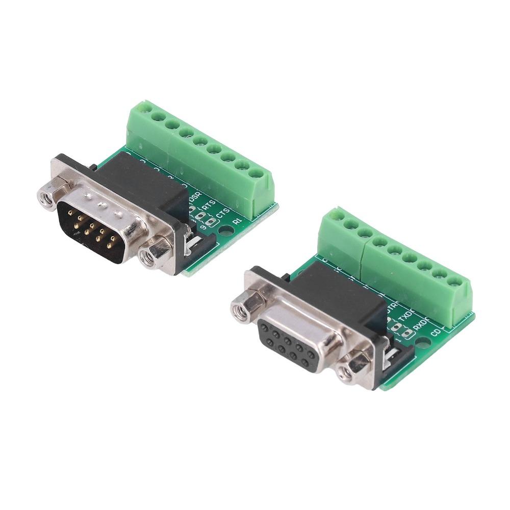 1 Pair DB9 Male Female DB9 Connector Adapter 9 Pin Screw Terminal Conversion Board Durable High Reliability for RS232 RS485