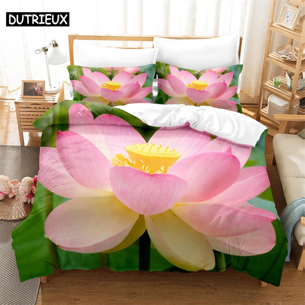 Zielony Liść Lotos Królowa Pościel Zestaw Poszewka na Kołdrę Zestaw Pościeli Dziecięcej Drukowanie Cyfrowe Pościel Rozmiar Królewski Poszewka na Kołdrę Zestaw Pościeli