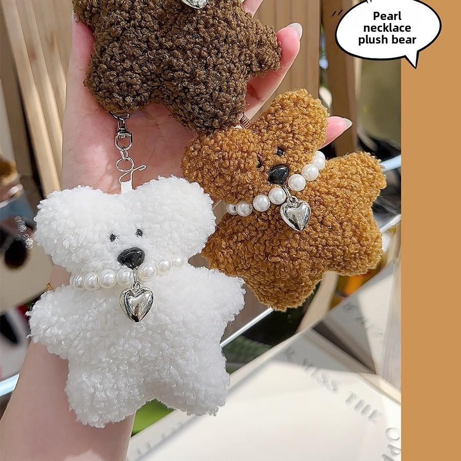 Bear Teddy Jinnew Plush Pendant Pearl Necklace Heart Shaped Design For Bag Decor