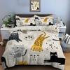Süßes Cartoon-Katzen- und Milchflaschen-Muster Bettbezug-Set Digitaldruck Polyester Bettwäsche mit Reißverschluss für Kindergeschenke