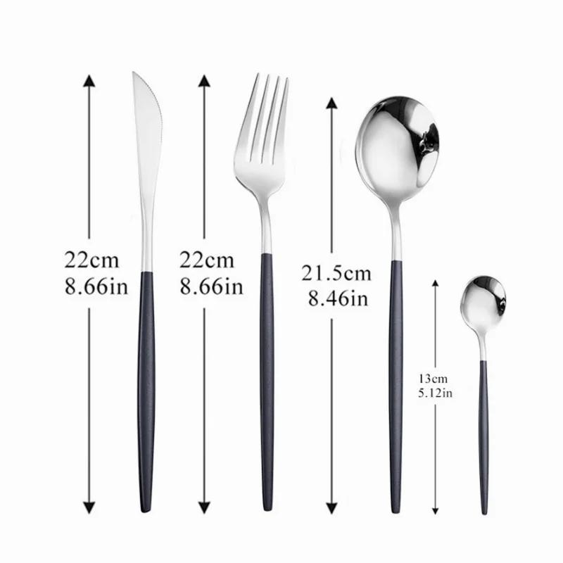 4pcs Black Gold Stainless Steel Fork Spoon Knife Chopsticks Tea Spoon Flatware Set