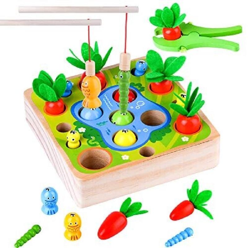Toys Carrot Montessori Harvest Toddler Shaped Matching Game Fishing Wooden Skill