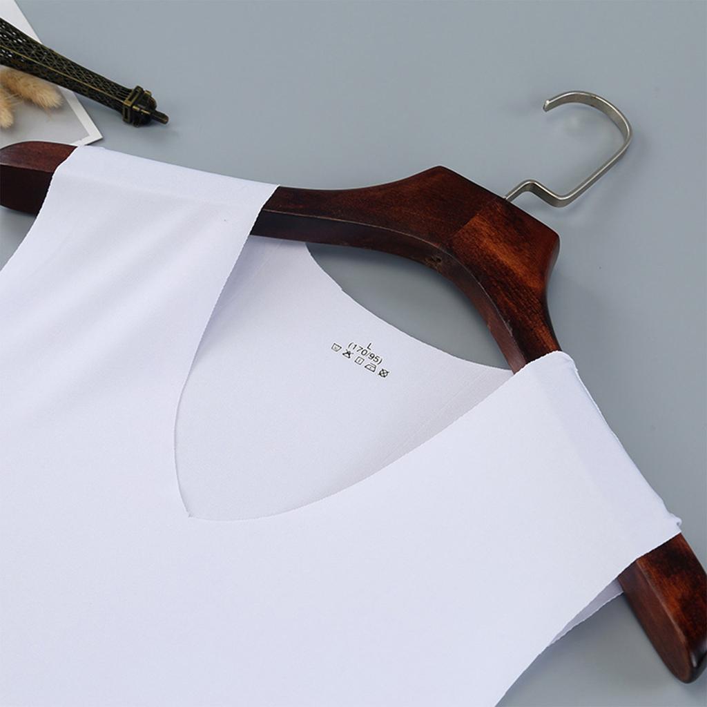 Menns sommer issilke sporløs tynn pustende farge V-hals ermeløs topp