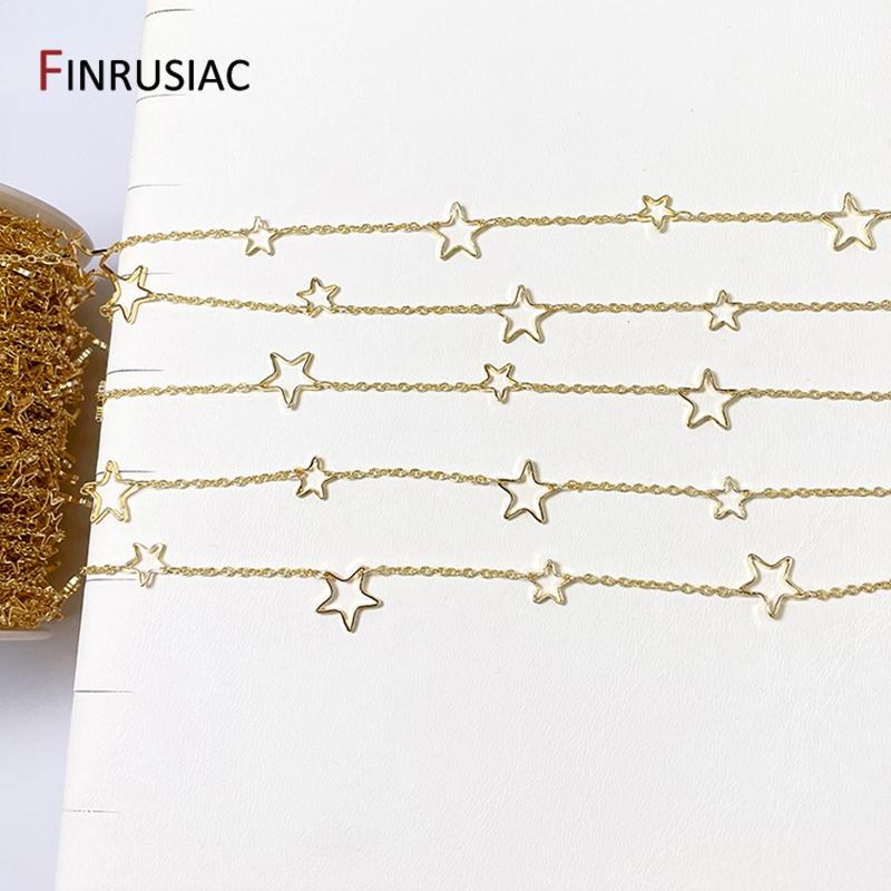 Hollow Pentagram Star Chain Handmade Crafts Components 14K Gold-Plated DIY Jewelry Making Chain Accessories