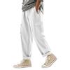 Men's linen trousers four seasons thin section breathable workwear multi-pocket loose casual trend wide-legged trousers