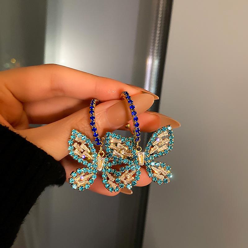 Simple earrings full of diamonds, zircon butterfly earrings, earrings, the same personalized earrings.