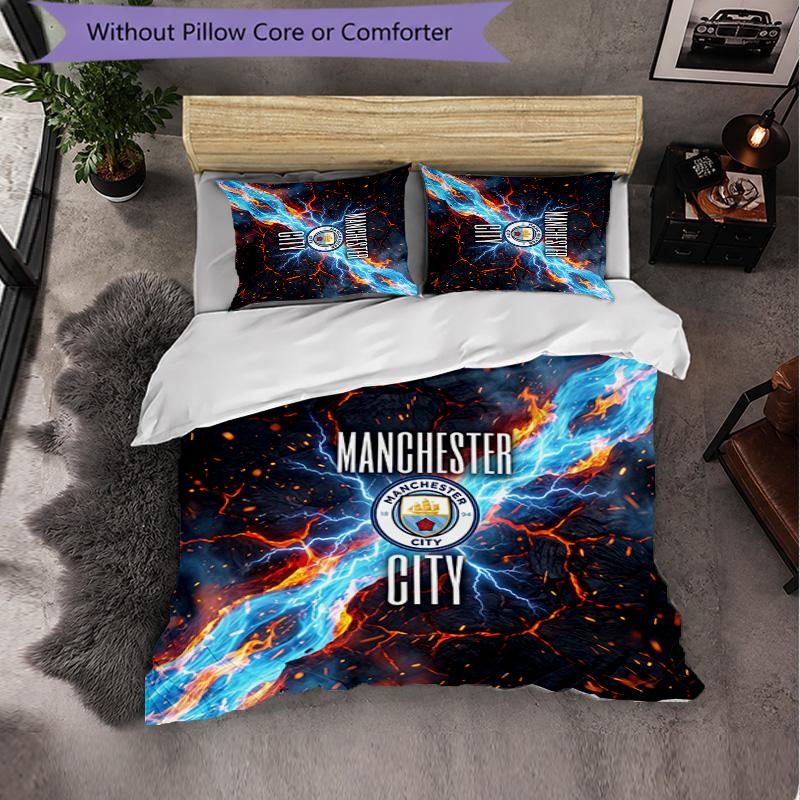 Set Lenzuola Manchester City Modello 3 Pezzi Morbida Copripiumino in Microfibra con Federe per Camera da Letto
