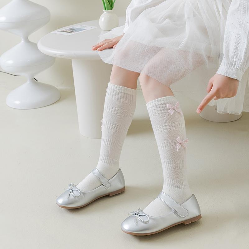 Child Girls' Cotton Long Socks Spring Summer Sweet Bow Princess Calf Socks for Kids Korean Knee High Baby Elegant Sock 1-12Years