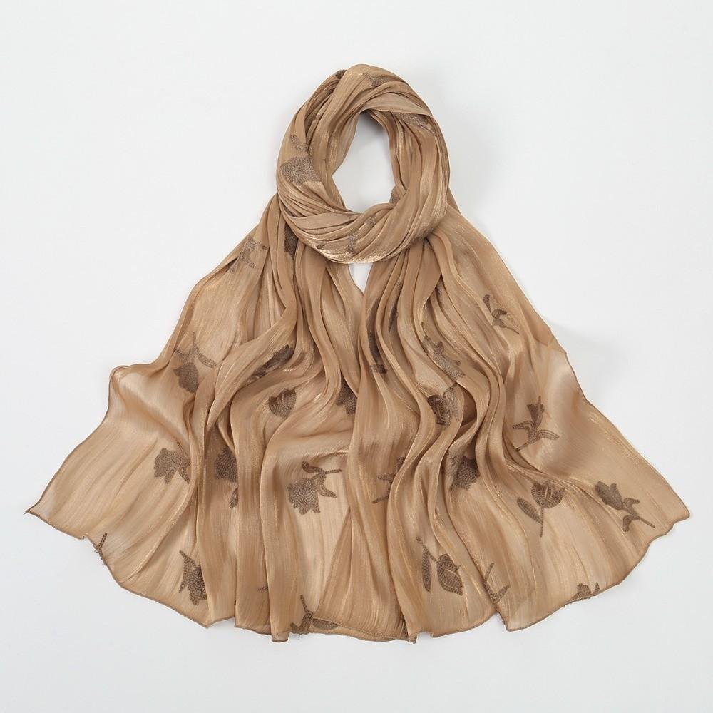 Plain Flower Embroidery Shawl Headscarf Elegant Premium Hijab Shawl  Beach Wear кофейный