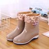 Short rain shoes women's non-slip and wear-resistant water shoes waterproof glue shoes fleece warm water boots labor protection medium tube horse