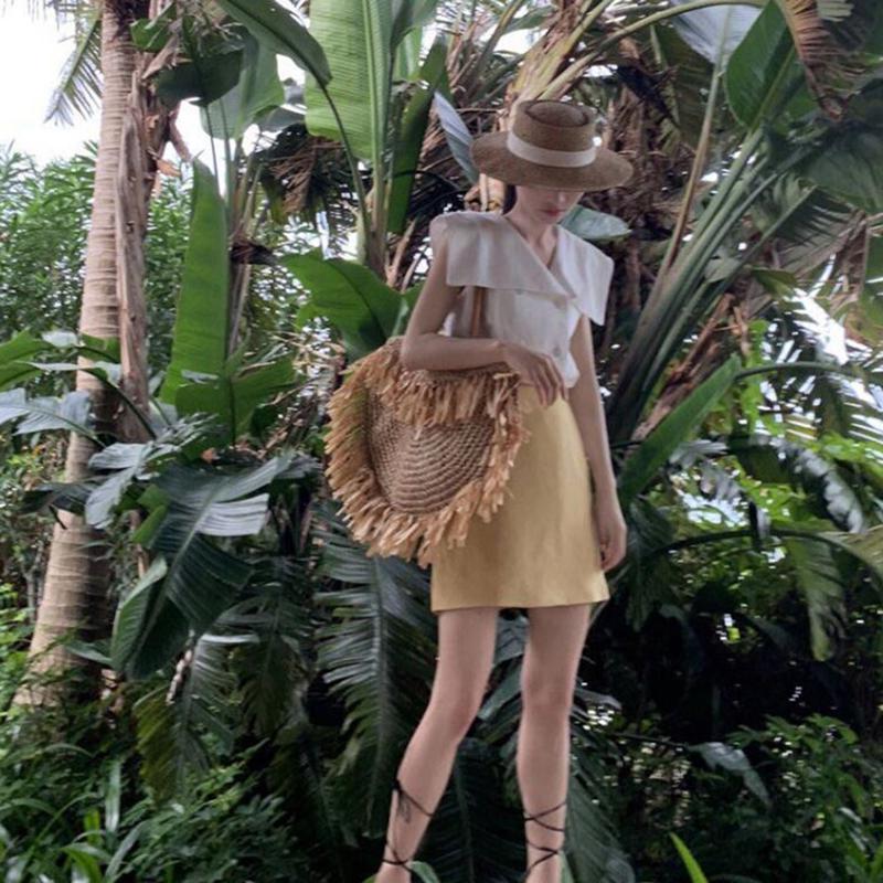 Tassel Beach Bags Round Straw Bag Women Hand Woven Big Large Knitting Handbags Casual Circular Bag Summer New Shoulder Bag