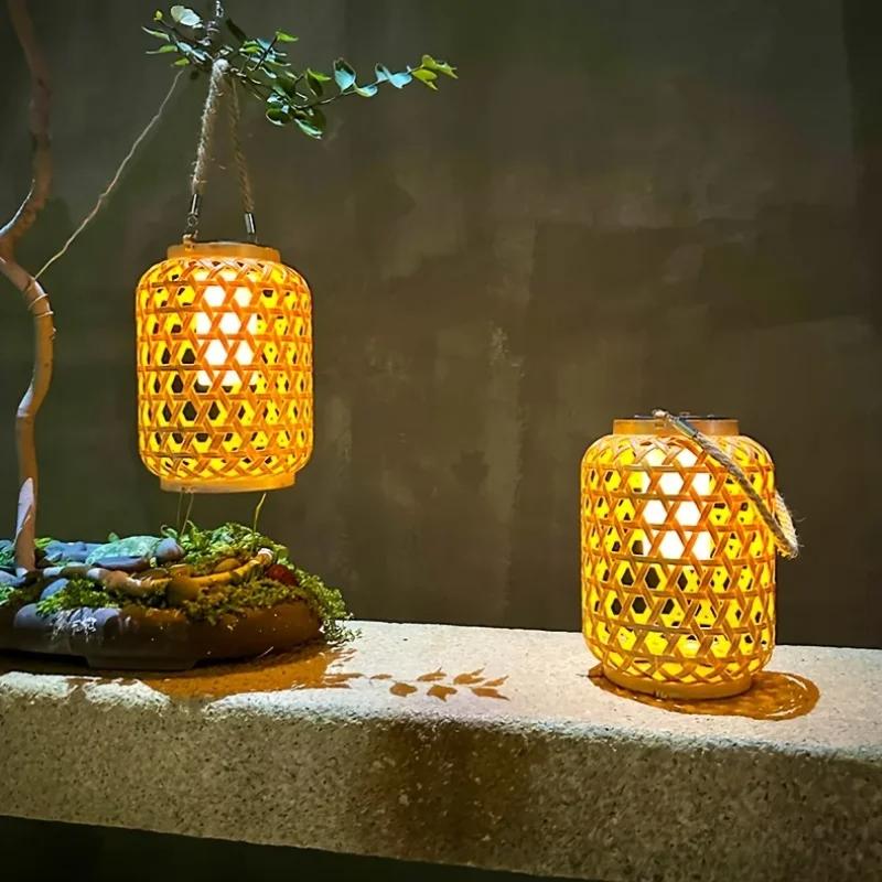 

2 Piece Solar Lighting Bamboo Woven Lantern Outdoor Gardron Courtyarddecoration Fixture Easy Maintenance Durable Material