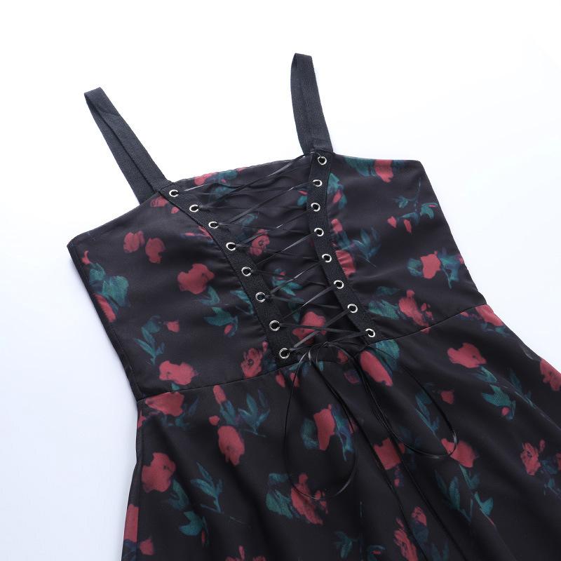 Gotické šaty pro ženy, tmavě hnědé síťované šaty s potiskem, dvoudílná sada, podzimní nová krátká sukně s vysokým pasem