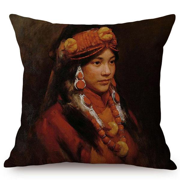 Famous Character Portrait Vintage Oil Painting Art Sofa Pillow Case Cotton Linen Luxury Gallery Chair Decorative Cushion Cover