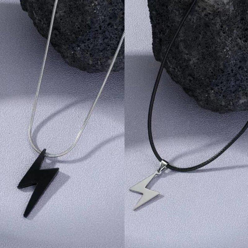 Lightning Bolt Pendant Choker for Men Women, Stainless Steel Hip Hop Necklace, Edgy Streetwear Layered Jewelry Gift