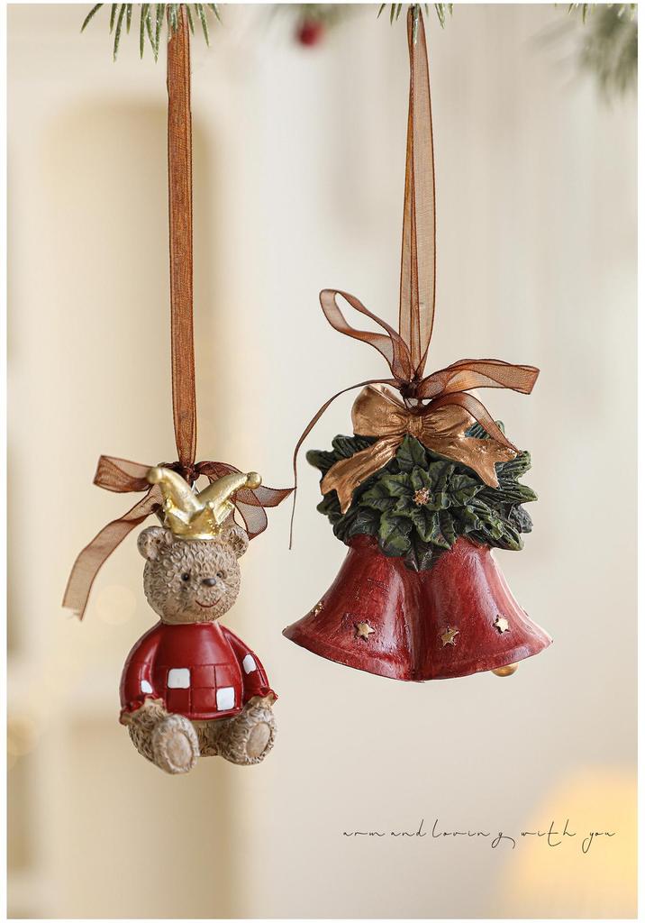 Colorful Retro 3D Resin Bell Pendant for Christmas Tree Decoration
