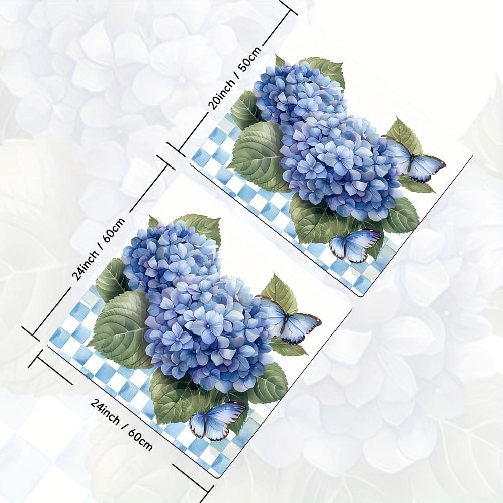 1Pcs Rubber Drying Mat With  Blue Flower  Print For Coffee Shop Restaurant Kitchen Carpet Tableware Durable Diatom Mud Table Mat Pet Mat Coffeeware