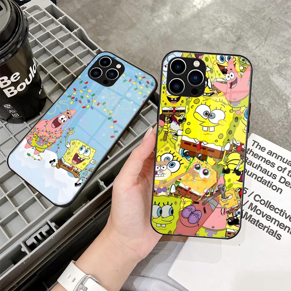 SpongeBob Cartoon Phone Case For IPhone 17 Air 16 15 14 Pro 13 11 12 XR XS ProMAX 7 8 Plus Glass Cover