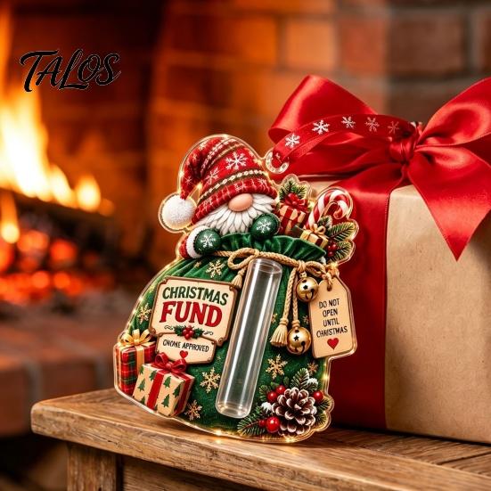 Decorative Hanging Gift Box Gnome Christmas Cash Holder Ornament, Acrylic Pendant for Holiday Tree Decoration, Money Surprise Reveal Kids Adults