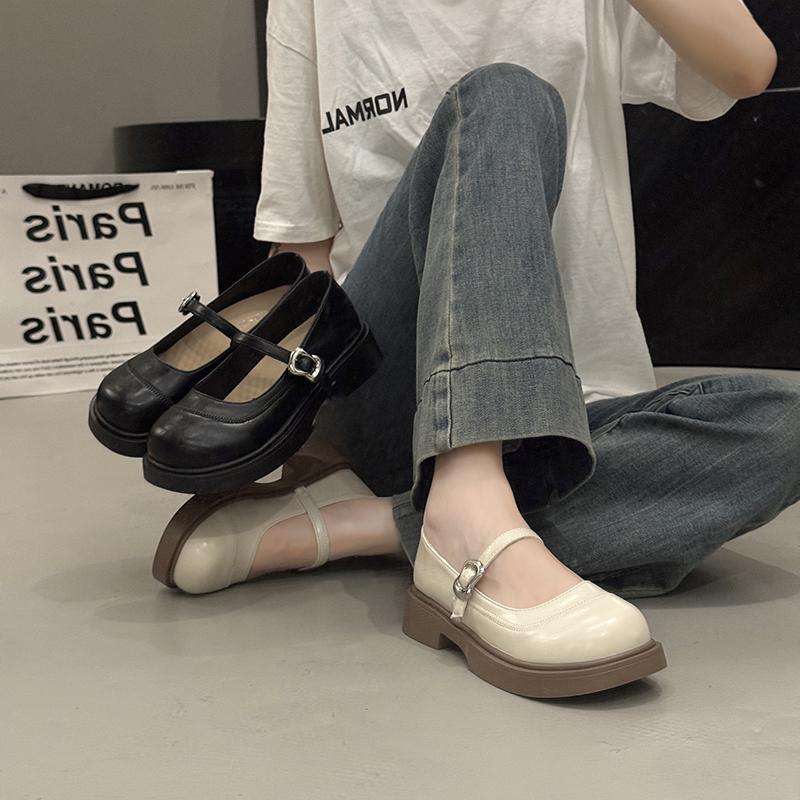 Classic Women Mary Jane Basic Slip On Flat Mid Heels Round Toe Shoes for Women Solid Leather Women Pumps Casual Shoes