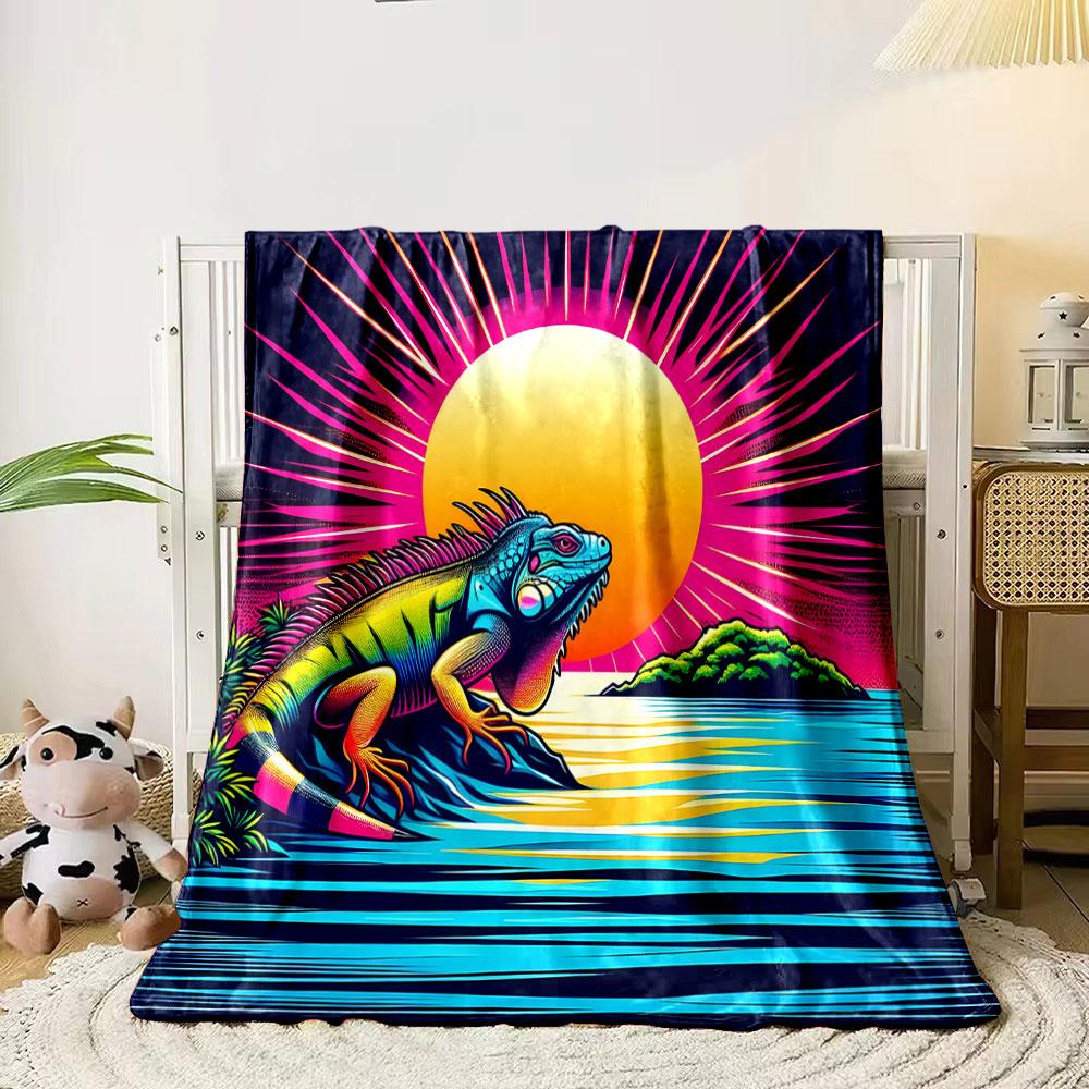 Vibrant Iguana at Sunset print blanket soft and cozy perfect for the living room bed sofa or a nap,gift