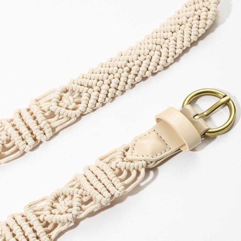 Adjust Pin Buckle Waist Belt Women Weaving Belt French Style Braided Belt Thin Waistband Vacation Dress Waist Rope
