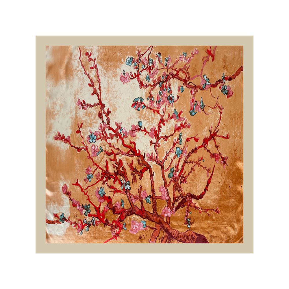90cm Women’s Scarf – New Style Headscarf, Vintage Print Shawl, Rayon Satin Square Scarf