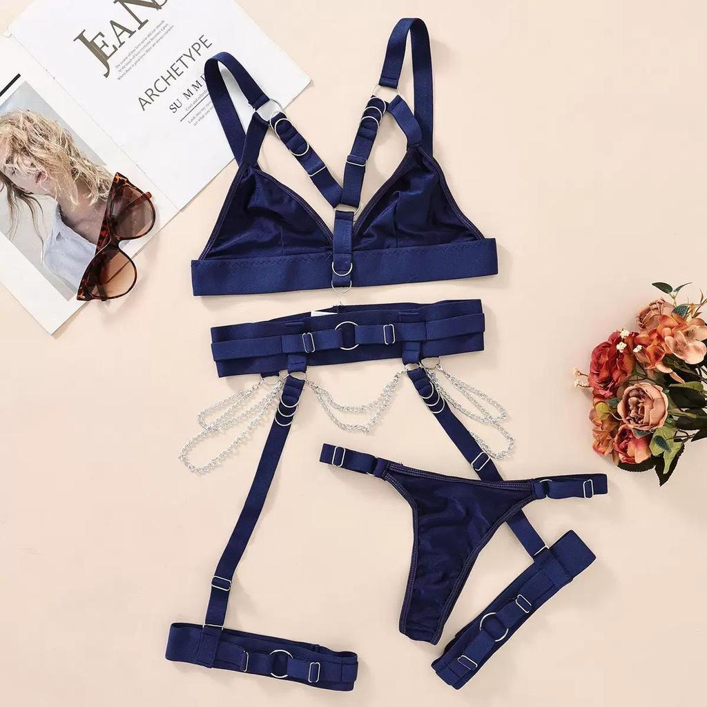 European Motorcycle Chain Garter Lingerie Set for Women