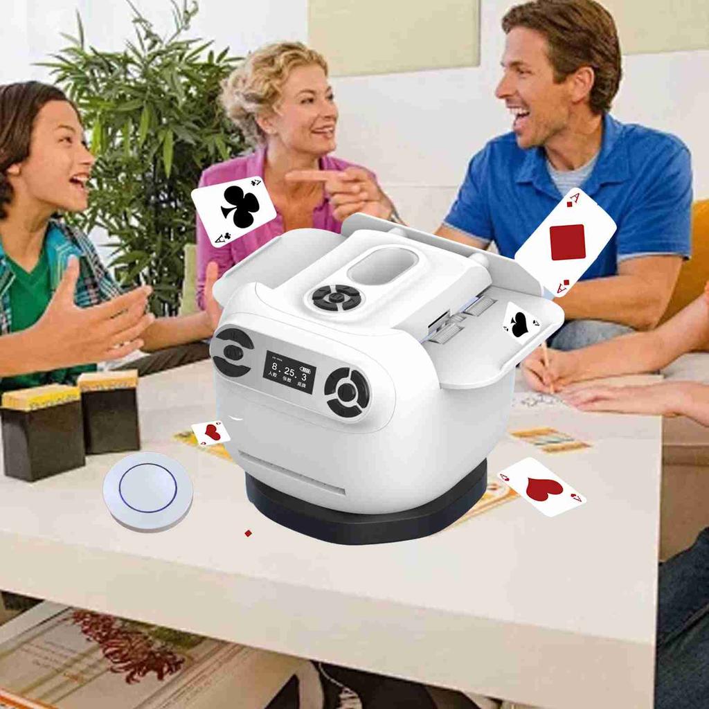 Automatic Card Shuffler Dealer with 4 Controllers for 8 Players, Programmable Rechargeable Card Dealer and Shuffler Compatible with All Types of Playi