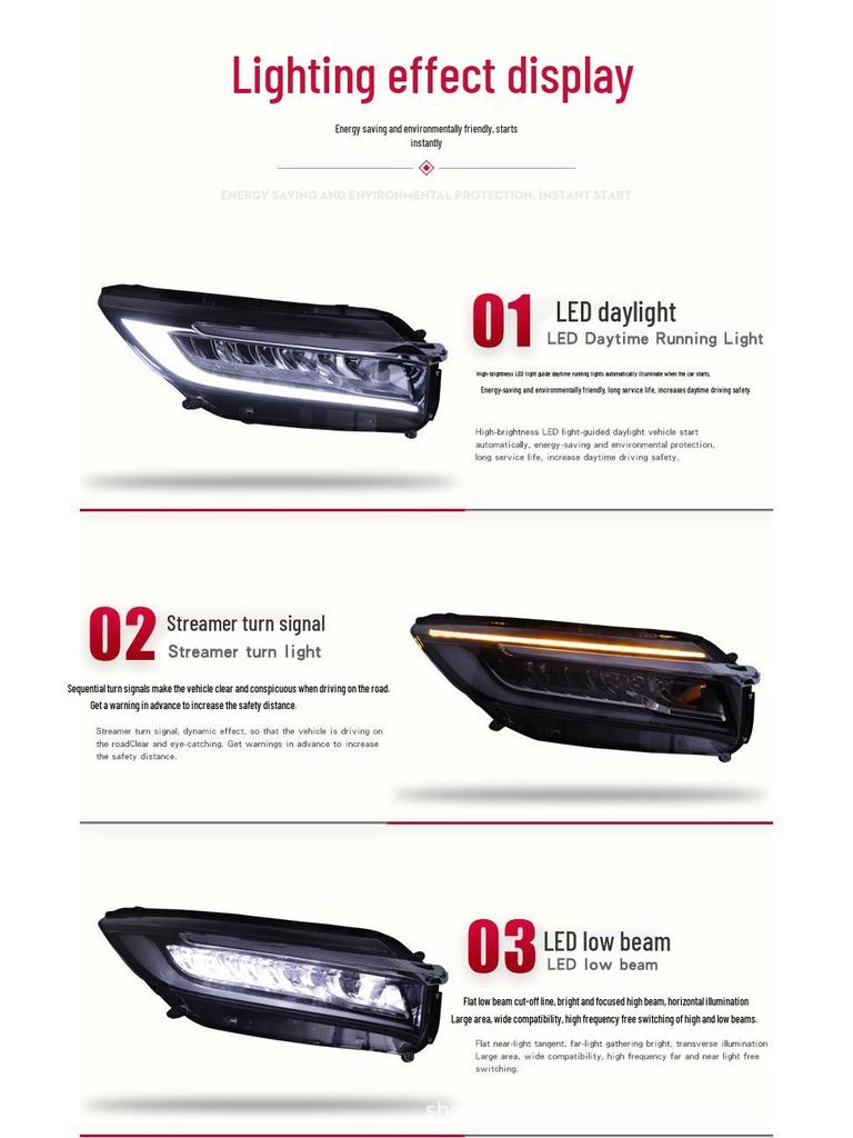 Fits 17-19 Honda Avancier: LED Headlight Assembly with Sequential Turn Signal & Daytime Running Light