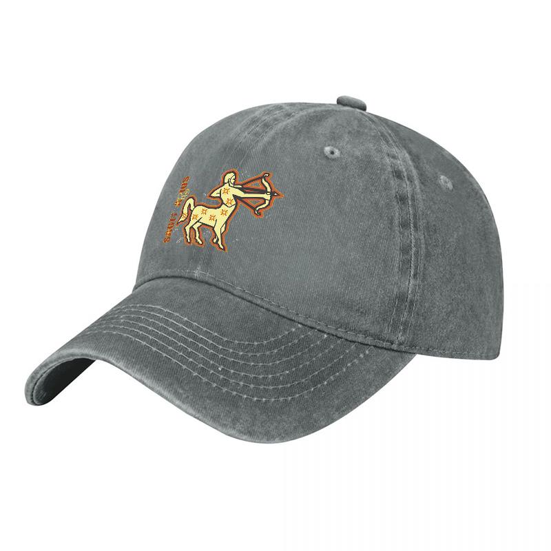 Sagittarius Zodiac Embroidered Washed Canvas Baseball Cap Vintage Adjustable Hat for Unisex Women Astrology Inspired Design