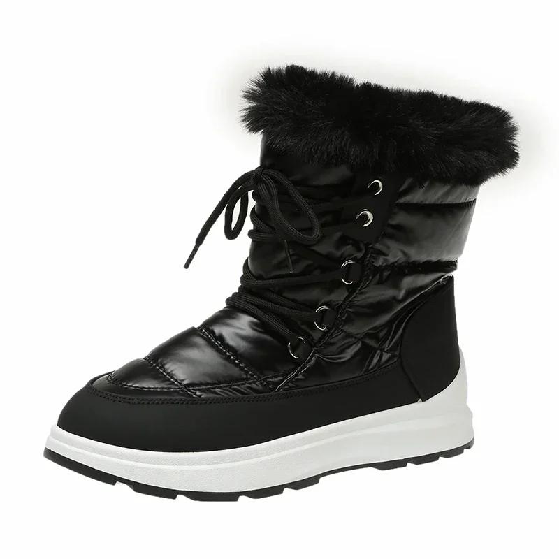 Fashion Women's Faux Fur Ankle Boots Chunky Platform Waterproof Snow Boots Women Silver Thick Plush Warm Winter Boots Shoes Woman 43
