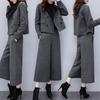Women's Autumn and Winter Two-piece Pants Herringbone Woolen Coat Wide-leg Pants Casual Fashion Suit Women