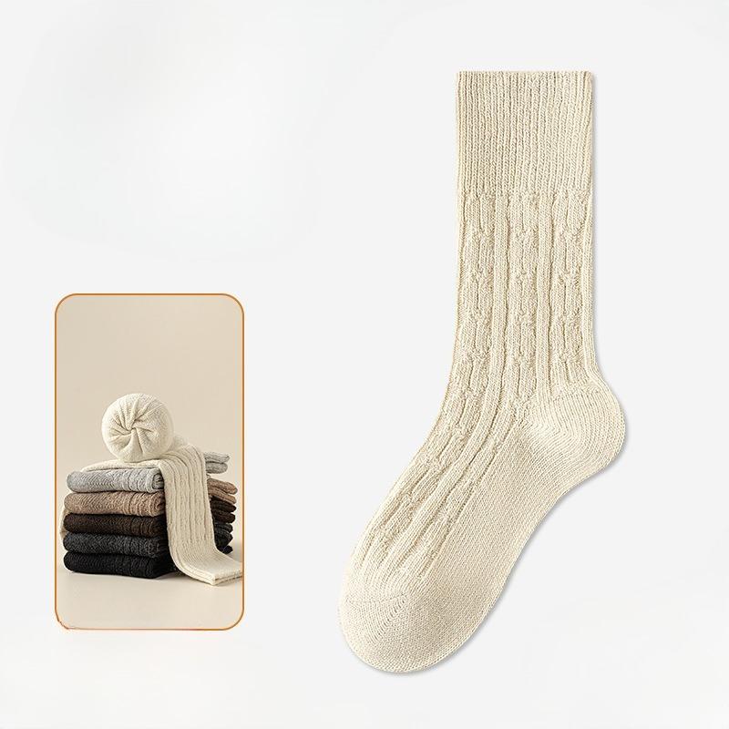 Autumn and Winter Wool Socks for Women, Long Tuft Socks, Solid Color Thickened Warm Postpartum Socks, Mid-calf Socks
