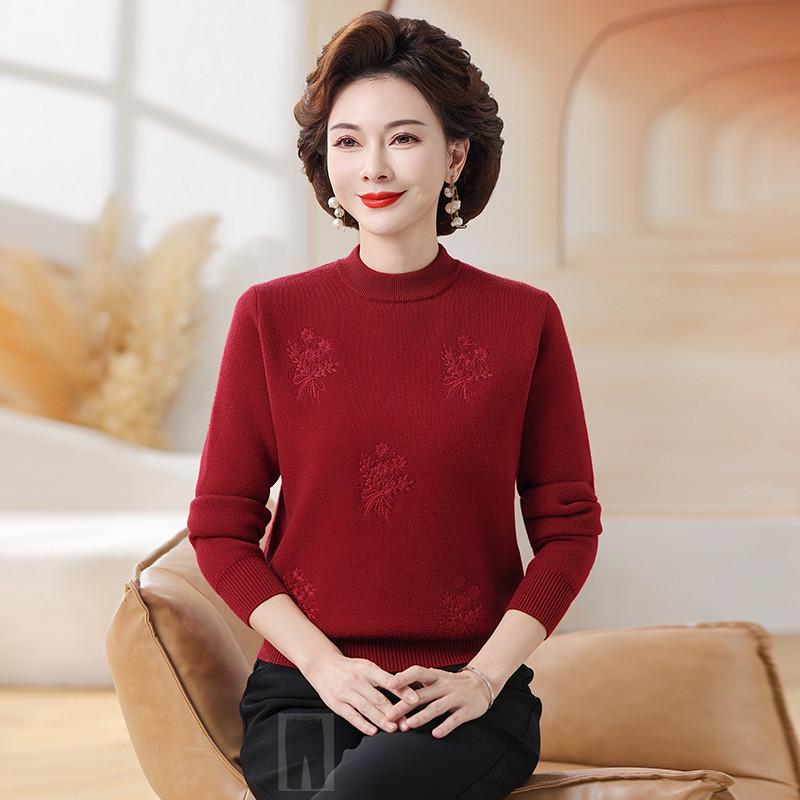 Fleece-Lined Knitted Sweater: Warm Winter Base Layer for Middle-Aged and Elderly Women